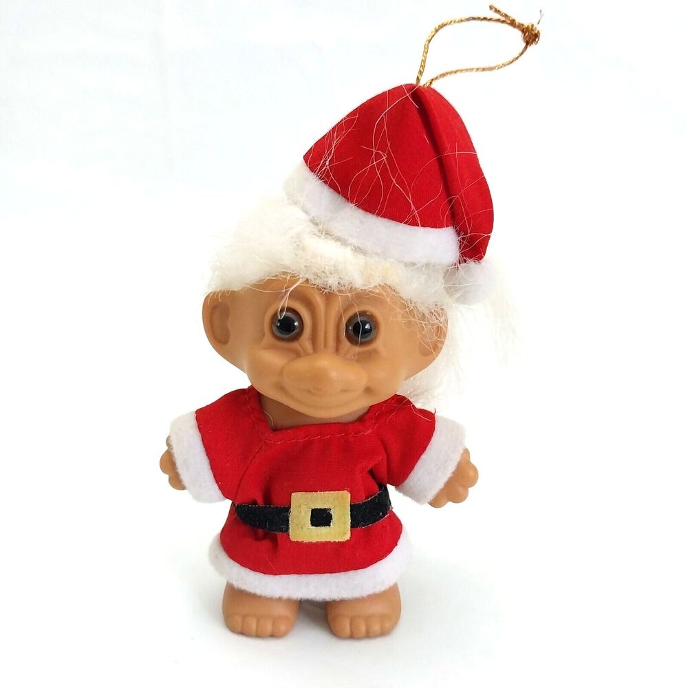 Vintage Russ 4” Santa Troll Christmas Doll Vinyl Figurine  With White Hair #B014